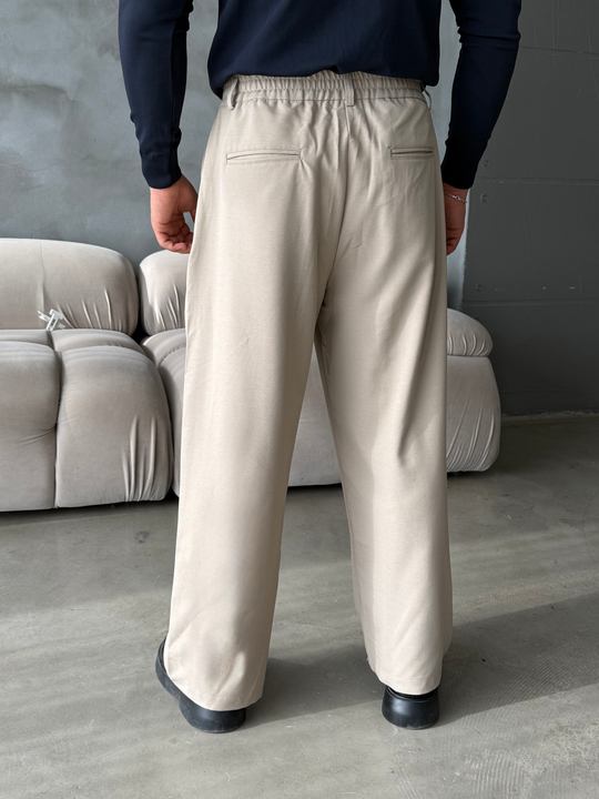 Bej Çift Pensli Ekstra Baggy Pantalon PLZ 27304