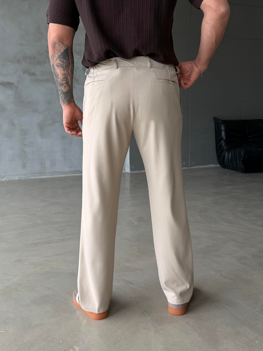 Bej Lastikli Baggy Kumaş Pantalon SC