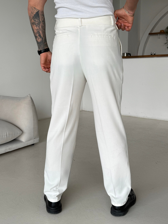 Ekru Kendi Kemerli Regular Fit Bezayağı Kumaş Pant N1344