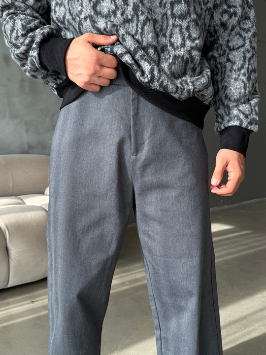 Füme Kalın Tok Kumaş Kore Kalıp Pantalon 5603 KN