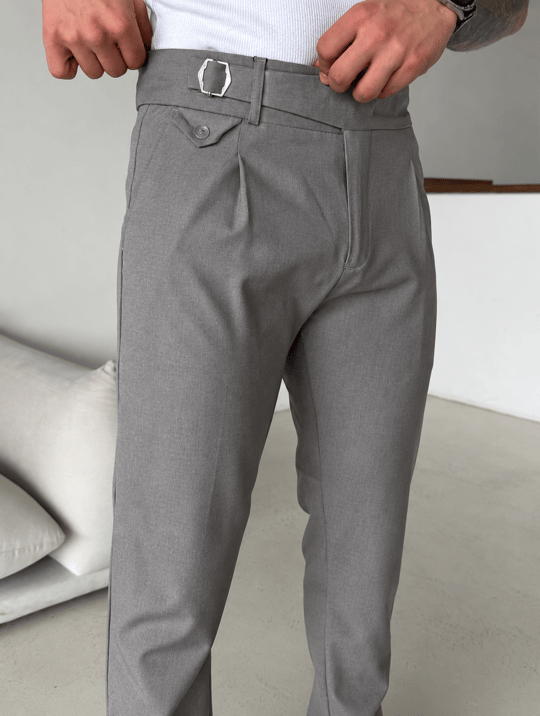 Gri Tokalı Regular Fit Kumaş Pantalon SC