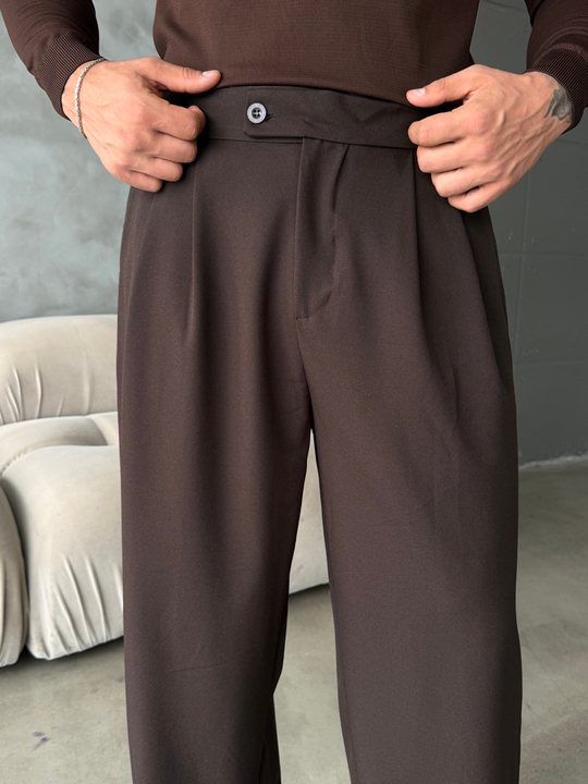 Kahve Çift Pensli Ekstra Baggy Pantalon PLZ 27304