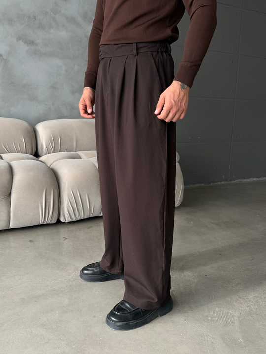 Kahve Çift Pensli Ekstra Baggy Pantalon PLZ 27304