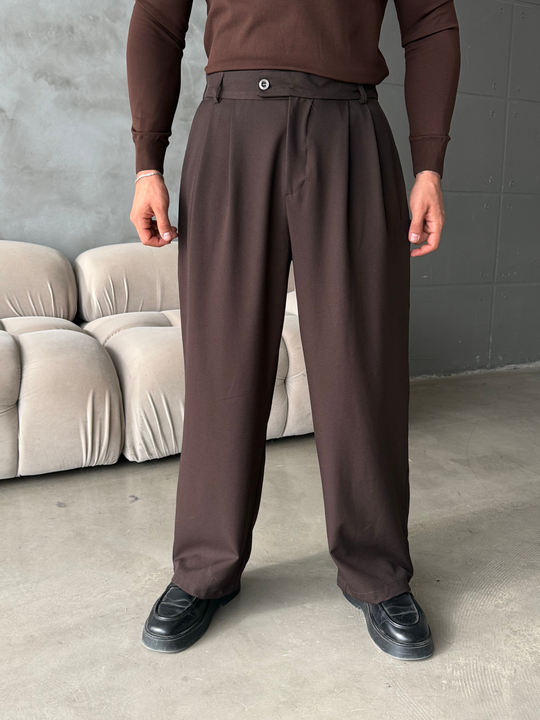 Kahve Çift Pensli Ekstra Baggy Pantalon PLZ 27304