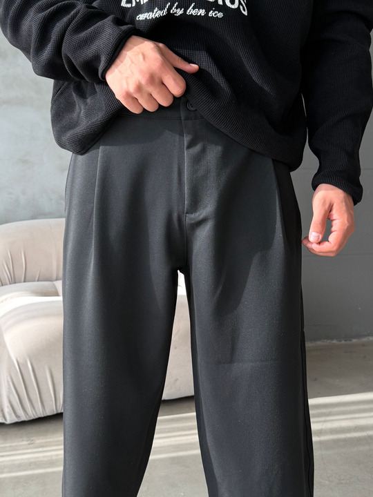 Siyah Gramajlı Kore Kalıp Kumaş Pantalon KN4600
