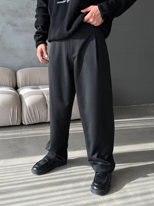 Siyah Gramajlı Kore Kalıp Kumaş Pantalon KN4600