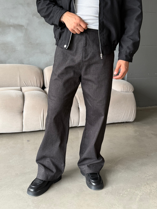 Siyah Kalın Tok Kumaş Kore Kalıp Pantalon 5603 KN