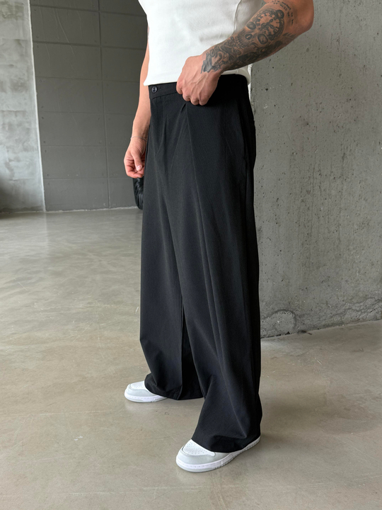 Siyah Kore Kalıp Çizgili Kumaş Pantalon SNZ 1455
