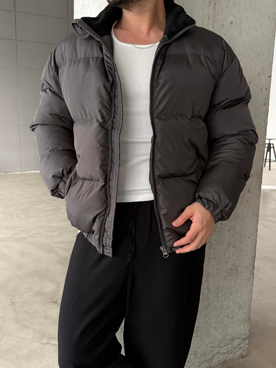 Antrasit Şişme Boyun Kadife Mont LNS 639