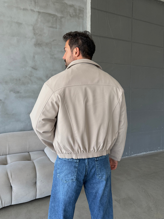 Bej Boxy Lastikli Bomber Dolumlu Kumaş Mont ZG