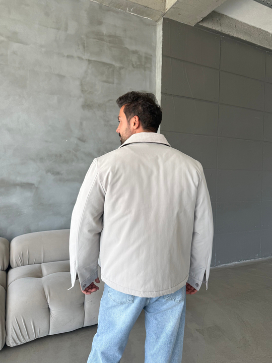 Bej Dolumlu Kadife Yakalı Göğüs Cepli Mont SNZ 5100