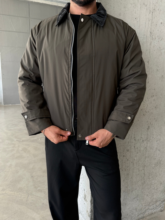 Haki Yakalı Elegant Dolumlu Mont