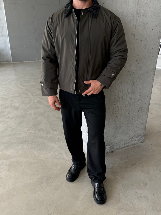Haki Yakalı Elegant Dolumlu Mont