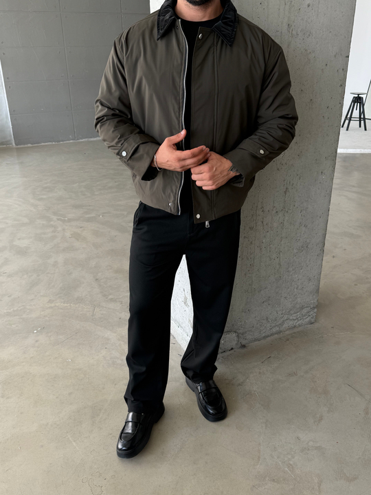 Haki Yakalı Elegant Dolumlu Mont