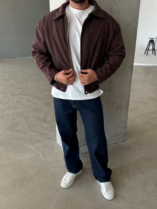 Kahve Boxy Lastikli Bomber Dolumlu Kumaş Mont ZG