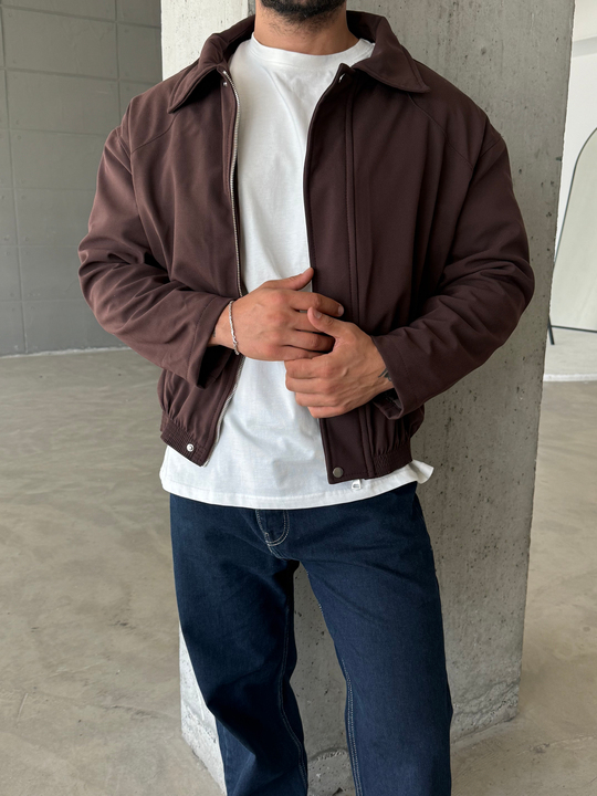 Kahve Boxy Lastikli Bomber Dolumlu Kumaş Mont ZG