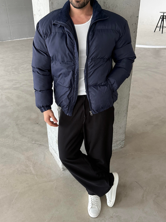 Lacivert Şişme Boyun Kadife Mont LNS 639