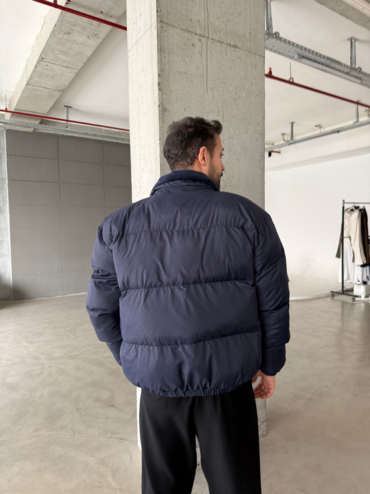 Lacivert Şişme Boyun Kadife Mont LNS 639