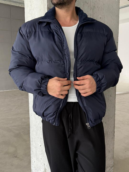 Lacivert Şişme Boyun Kadife Mont LNS 639