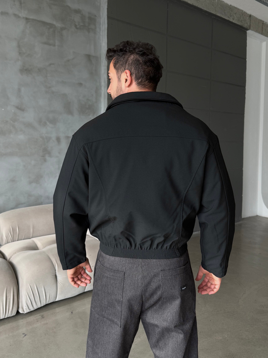 Siyah Boxy Lastikli Bomber Dolumlu Kumaş Mont ZG