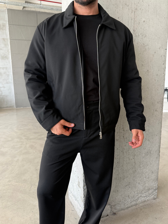 Siyah Elegant Düz Basic Yakalı Dolumlu Mont ZG