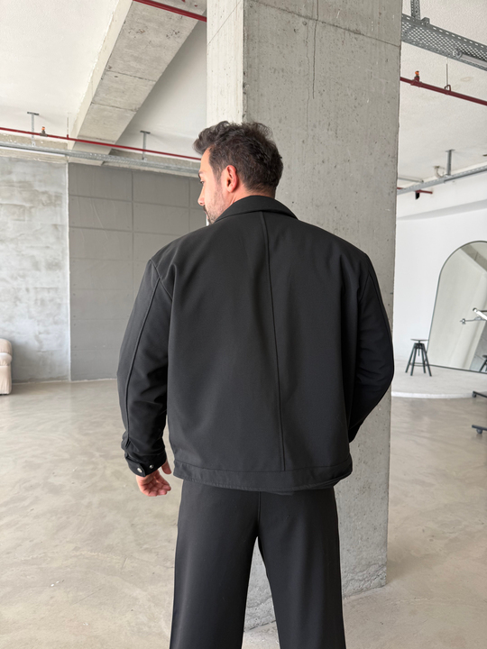 Siyah Elegant Düz Basic Yakalı Dolumlu Mont ZG