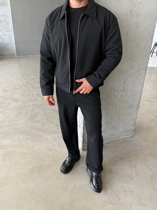 Siyah Elegant Düz Basic Yakalı Dolumlu Mont ZG