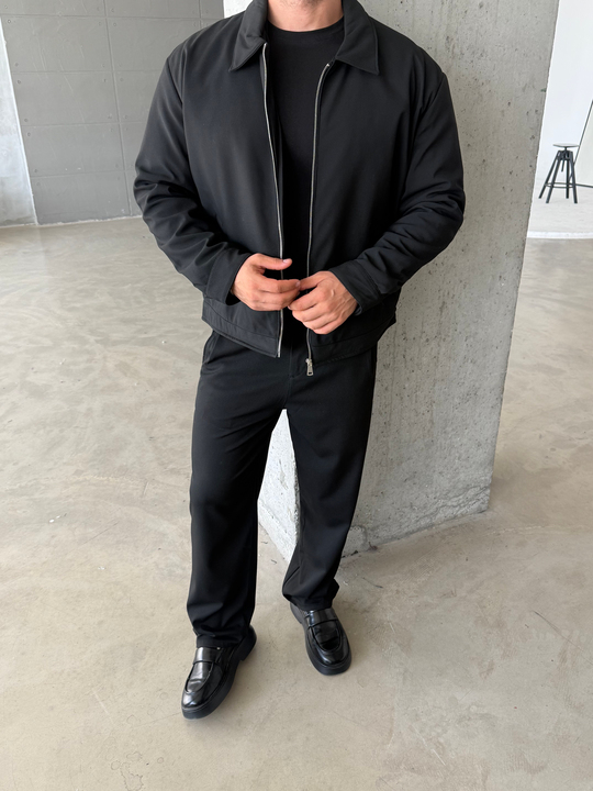 Siyah Elegant Düz Basic Yakalı Dolumlu Mont ZG