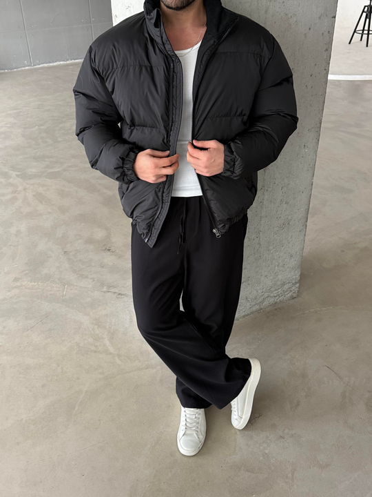 Siyah Şişme Boyun Kadife Mont LNS 639