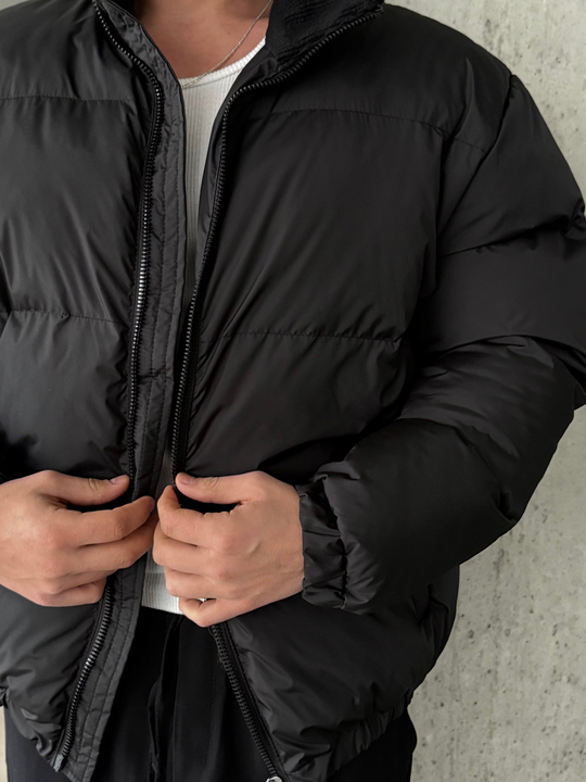 Siyah Şişme Boyun Kadife Mont LNS 639