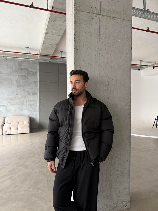 Siyah Şişme Boyun Kadife Mont LNS 639