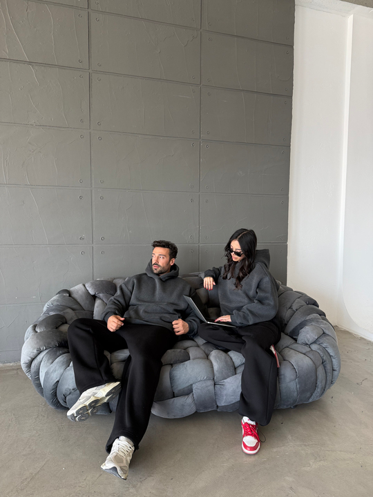 Antrasit SC Core Üç İplik Kapüşonlu Hoodie