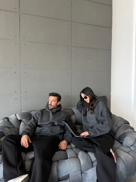 Antrasit SC Core Üç İplik Kapüşonlu Hoodie