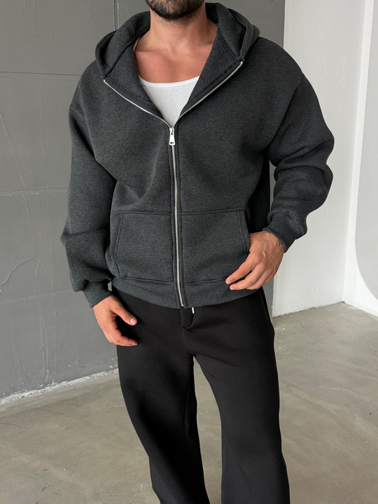 Antrasit SC Core Üç İplik Tam Zip Sweatshirt