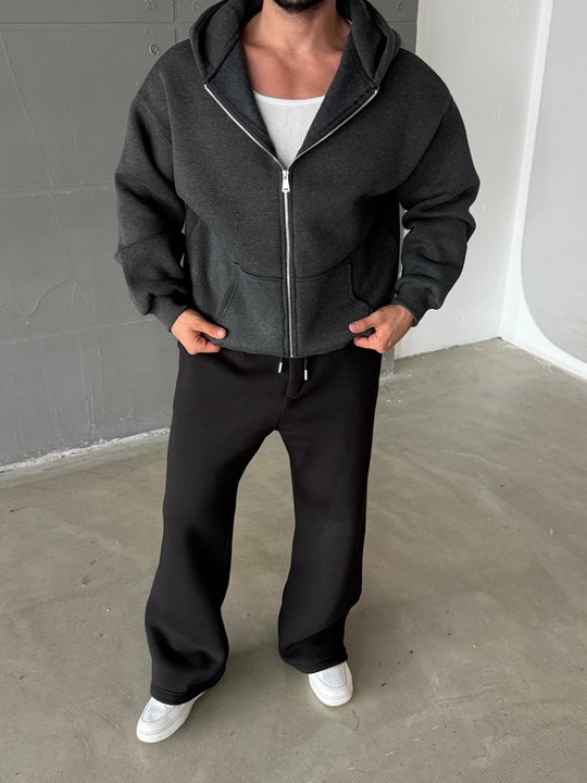 Antrasit SC Core Üç İplik Tam Zip Sweatshirt