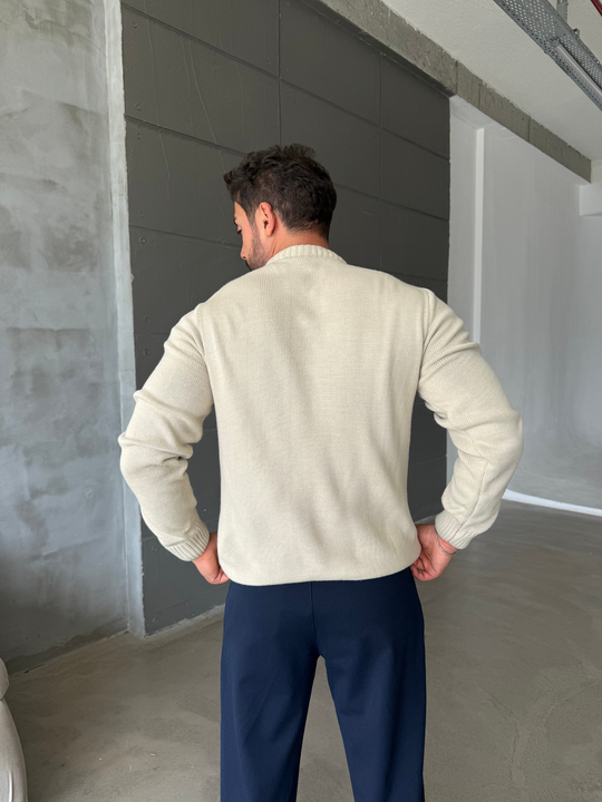 Bej Bisiklet Yaka Basic Oversize Kazak TB