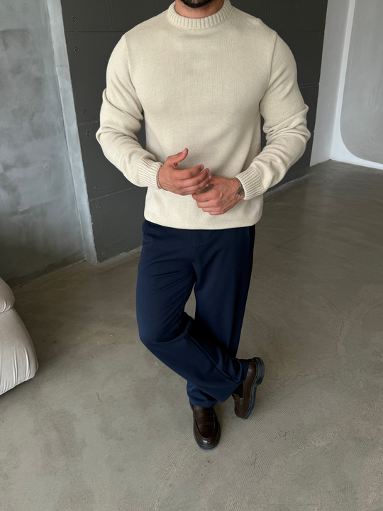 Bej Bisiklet Yaka Basic Oversize Kazak TB