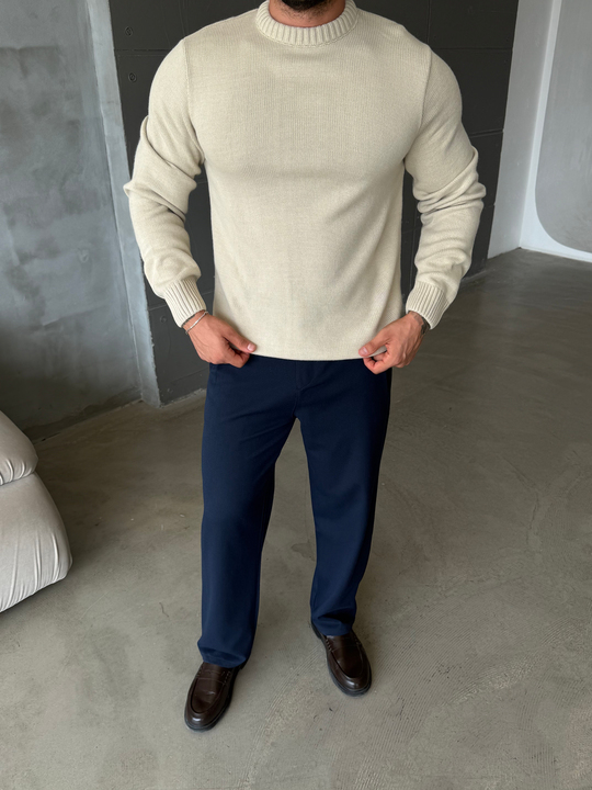 Bej Bisiklet Yaka Basic Oversize Kazak TB