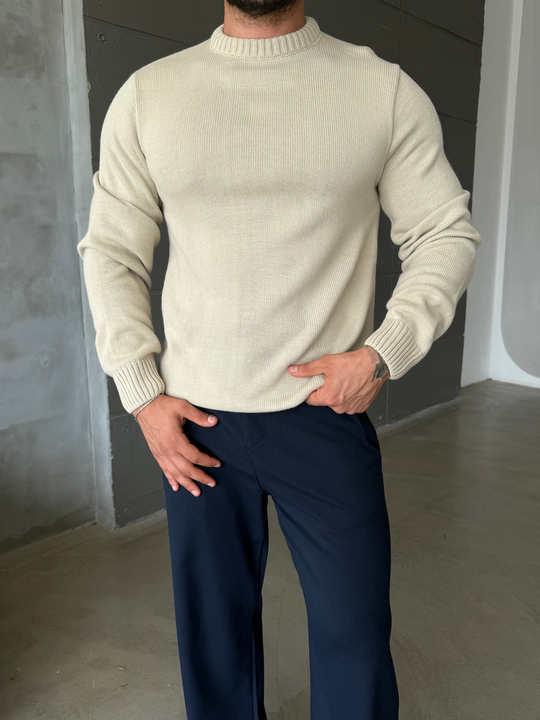 Bej Bisiklet Yaka Basic Oversize Kazak TB