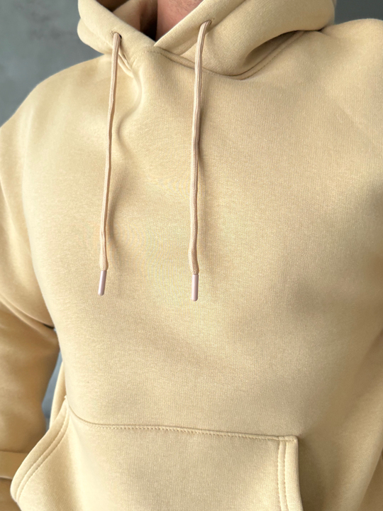 Bej Kangru Kapşonlu 3 İplik Hoodie Model 4