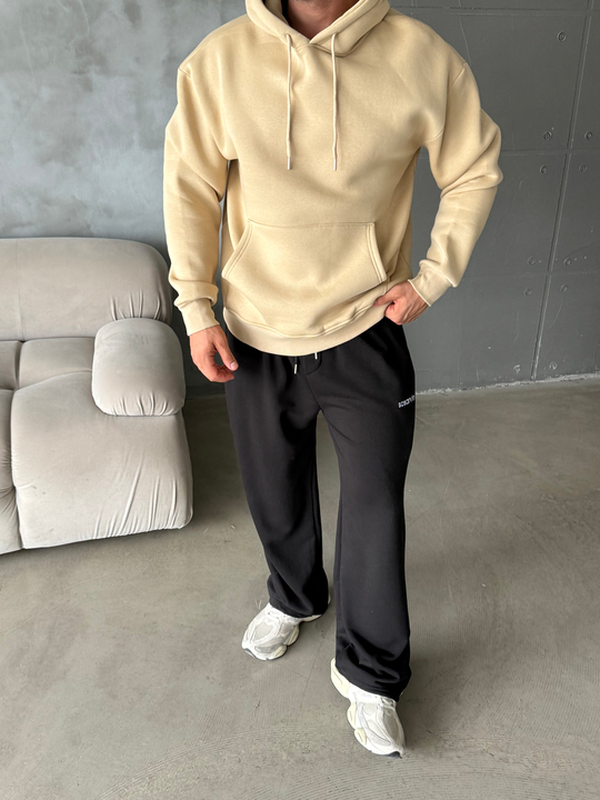 Bej Kangru Kapşonlu 3 İplik Hoodie Model 4