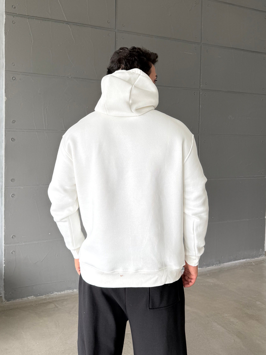 Beyaz Kangru Kapşonlu 3 İplik Hoodie Model 4