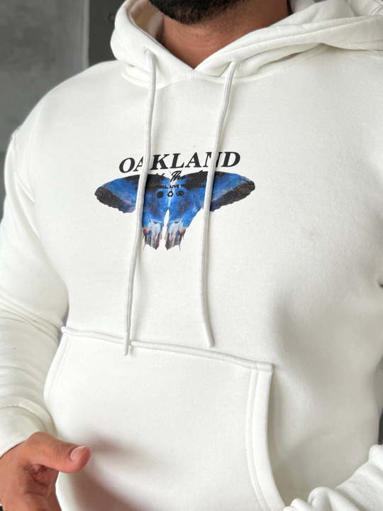 Beyaz Kangru Kapşonlu Butterfly 3 İplik Hoodie Model 10