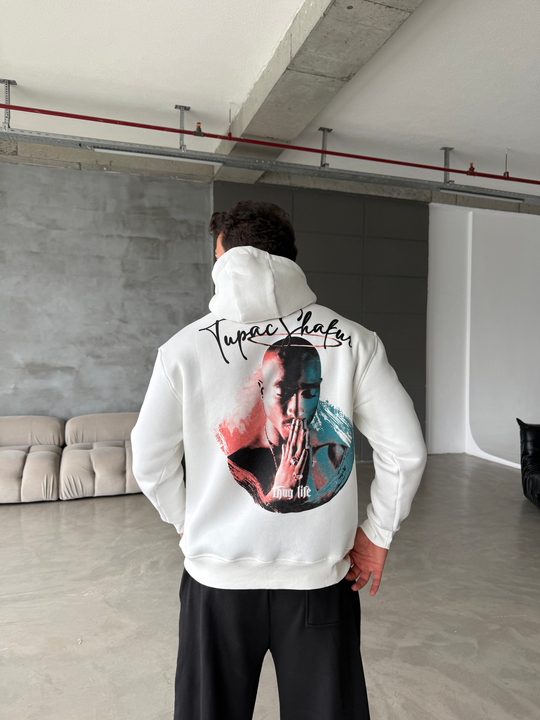 Beyaz Kangru Kapşonlu Thug 3 İplik Hoodie Model 14