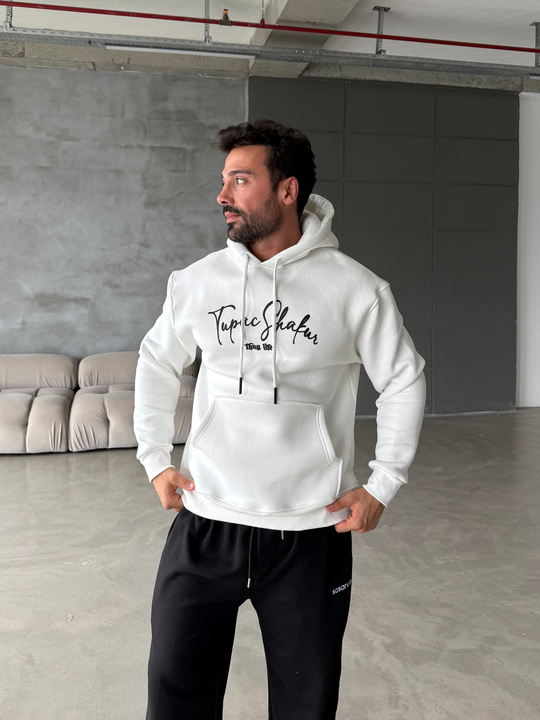 Beyaz Kangru Kapşonlu Thug 3 İplik Hoodie Model 14
