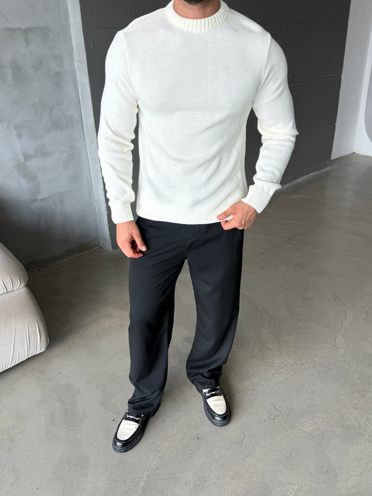 Ekru Bisiklet Yaka Basic Oversize Kazak TB