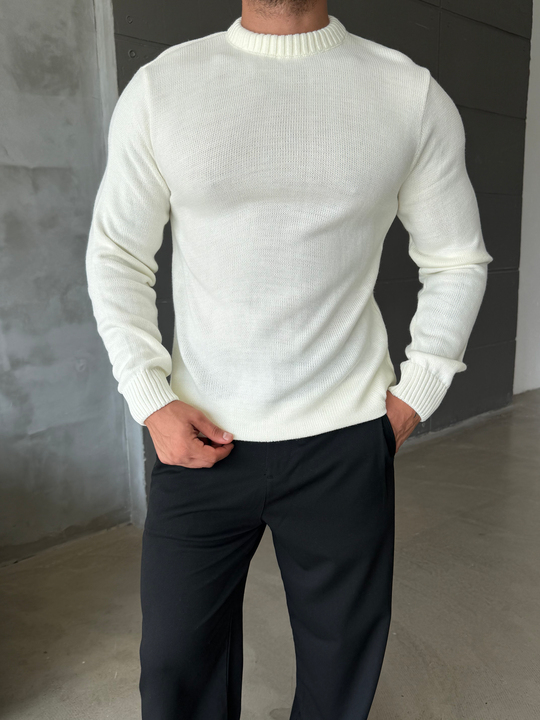 Ekru Bisiklet Yaka Basic Oversize Kazak TB