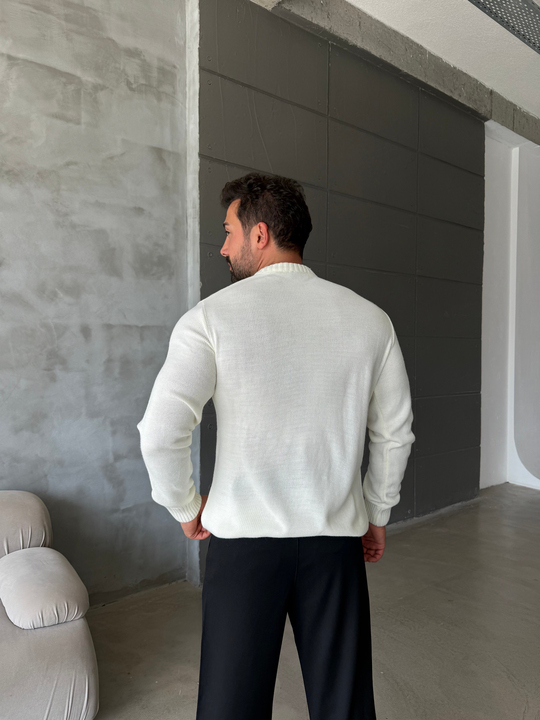 Ekru Bisiklet Yaka Basic Oversize Kazak TB
