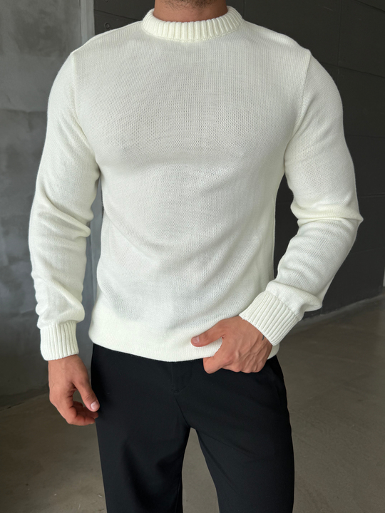 Ekru Bisiklet Yaka Basic Oversize Kazak TB