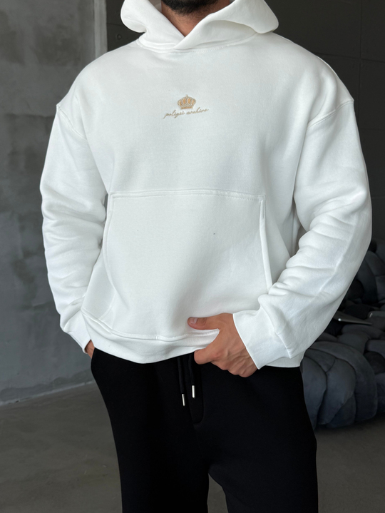 Ekru Kapşonlu Santranç Aplikeli Sweatshirt PLZ 27007